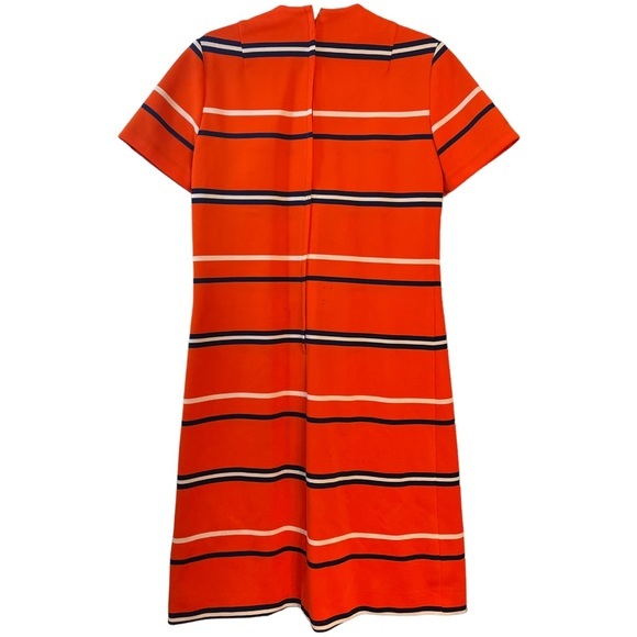 Vintage HERMAN MARCUS Dallas Shift Dress Orange Navy Check - Picture 2 of 11